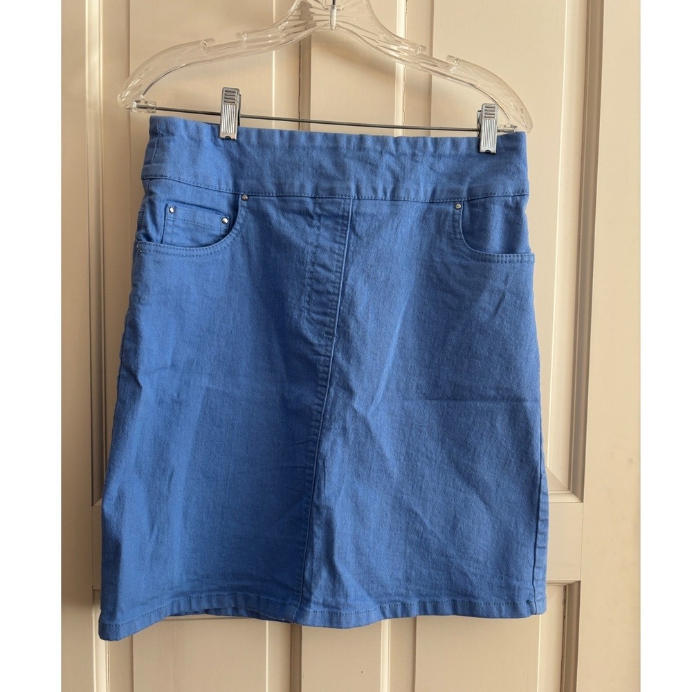 Blair Womens Blue Denim Pull On Skirt Elastic Waist Straight Knee Length 30W